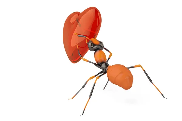Mrówka z heart.3d czerwony ilustracja. — Zdjęcie stockowe