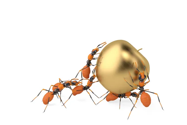 Illustratie uit de mier teamwerk samenwerking en goud-apple.3d. — Stockfoto