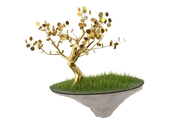 Un árbol de oro en la isla del aire.Ilustración 3D . — Foto de Stock