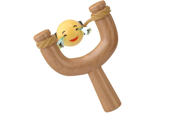 Szórakoztató emoji és slingshot.3d illusztráció. — Stock Fotó