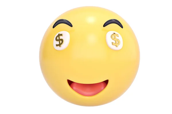 Dolari în ochi emoticon.ilustrație 3D . — Fotografie, imagine de stoc