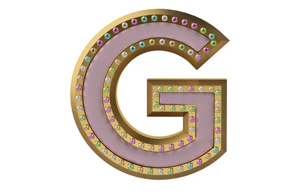 Lyxiga golden alfabetet med diamanter isolerad på vita bak — Stockfoto