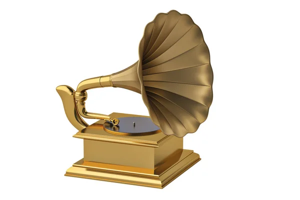 Gramophoneon ouro fundo branco.Ilustração 3D . — Fotografia de Stock
