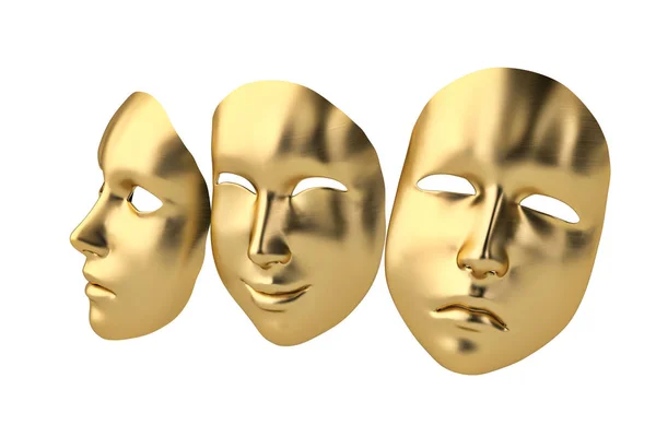 Gold happy and sad mask.3D illustration. — Stock Photo, Image