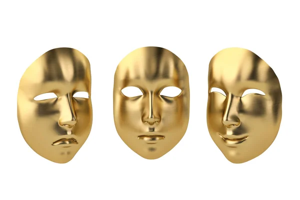 Goldene glückliche und traurige Maske. 3d Illustration. — Stockfoto