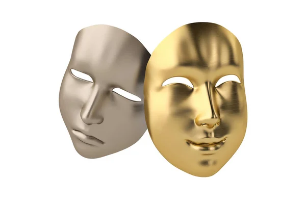 Gold- und Silbermasken.3D-Illustration. — Stockfoto