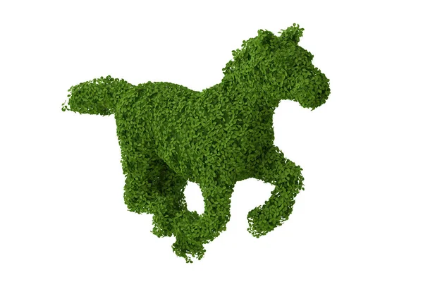 Häst symbol begreppet grön leaves.3d illustration. — Stockfoto
