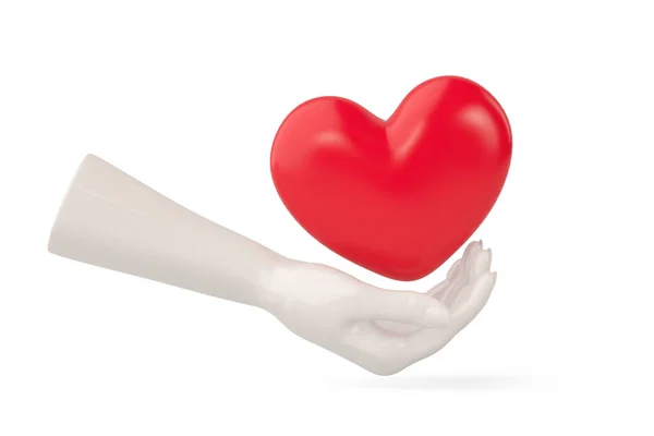 Porselein hand met rode heart.3d afbeelding. — Stockfoto