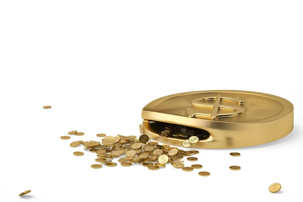 Grote gouden munten met kleine gouden munten in een wit background.3d — Stockfoto