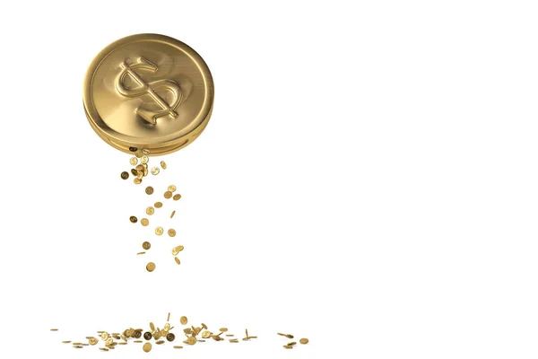 Duże złote monety z małe złote monety w biały background.3d — Zdjęcie stockowe