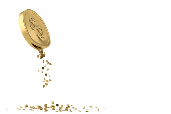 Vele kleine munten afkomstig zijn uit een grote gouden coin.3d afbeelding. — Stockfoto