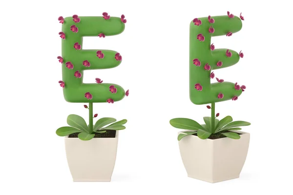 Plant alphabet E and flowerpot.3D illustration. — Stock Photo, Image