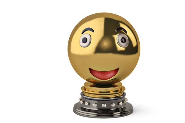 Grote goud smile-emoticon trophy.3d afbeelding. — Stockfoto