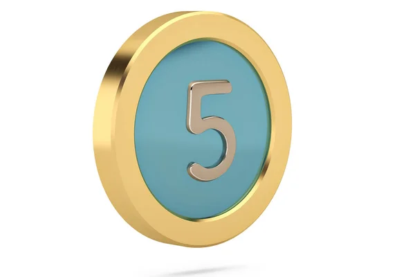 Golden ring med nummer 5 på vit background.3d illustration. — Stockfoto