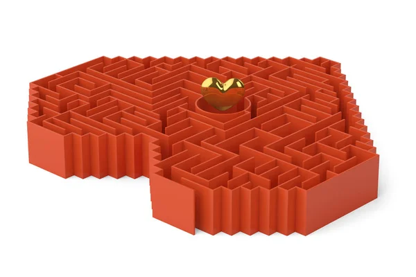 Um coração dourado no maze.ilustração 3D . — Fotografia de Stock