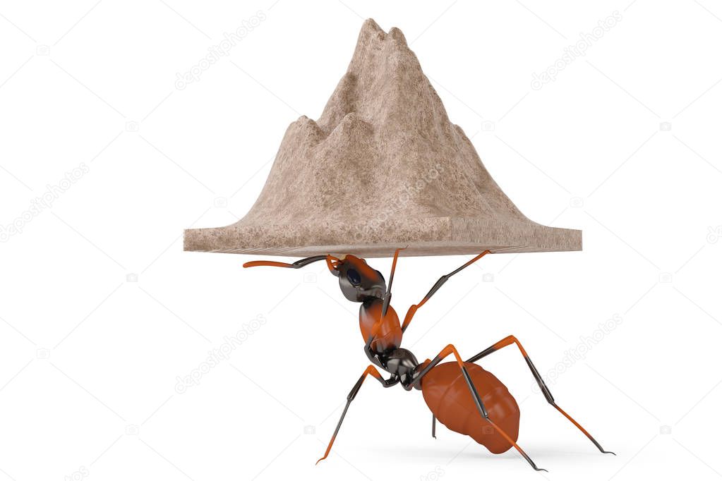 The ant move the mountain.3D illustration.