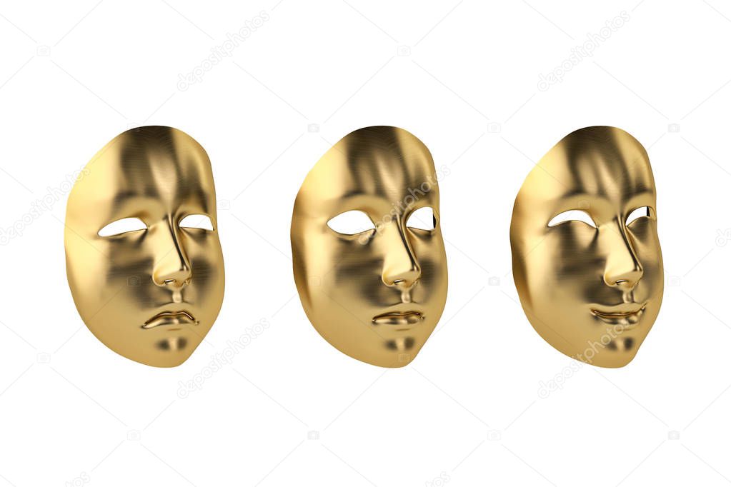 Gold happy and sad mask.3D illustration.