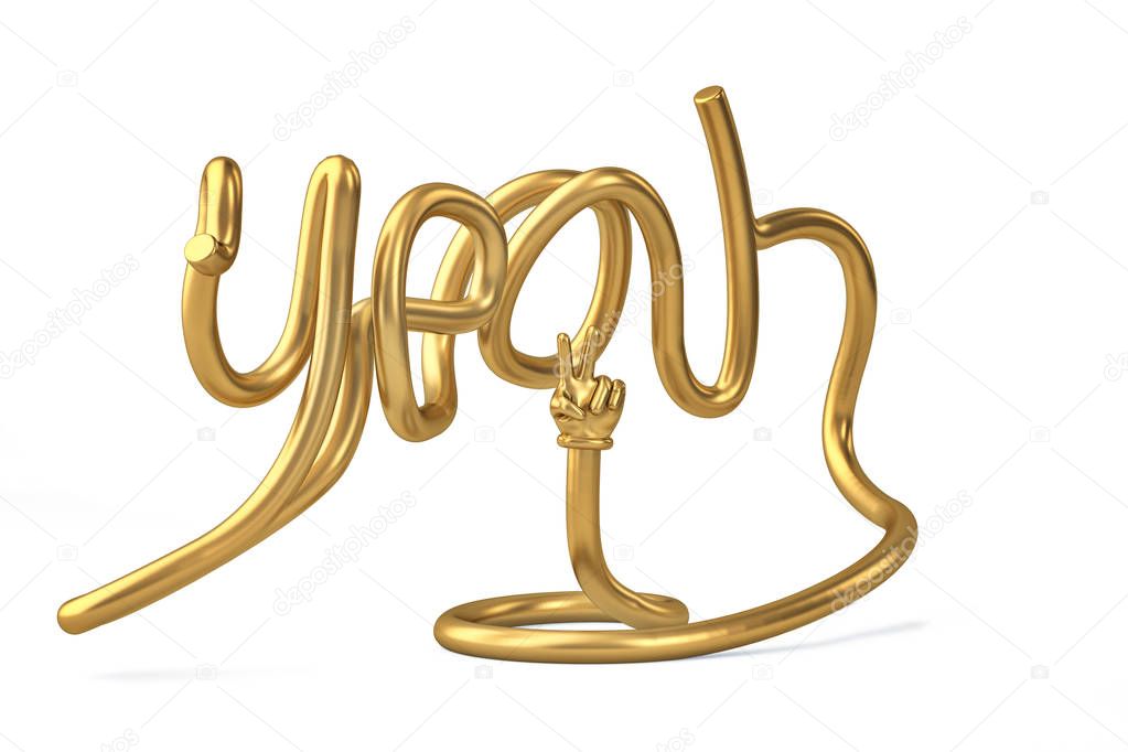 Tube shape yeah alphabet with gold hand.3D illustration.