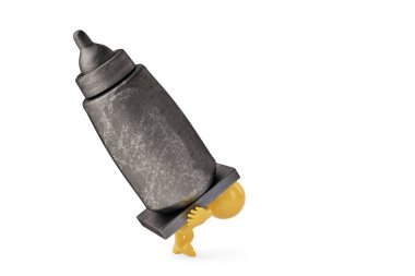 Bir insan insanlar karakter ve büyük taş bottles.3d illüstrasyon.