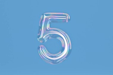 Kabarcık rakamı 5 mavi zemin üzerine dahil path.3d illüstrasyon