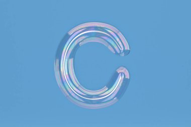 Kabarcık alfabesine C mavi arka plan dahil path.3d illustratio