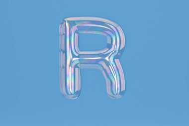 Kabarcık alfabesi R mavi zemin üzerine dahil path.3d illustratio