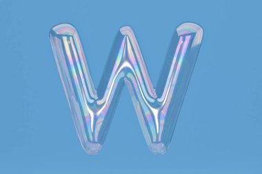 Kabarcık alfabesine W mavi arka plan dahil path.3d illustratio