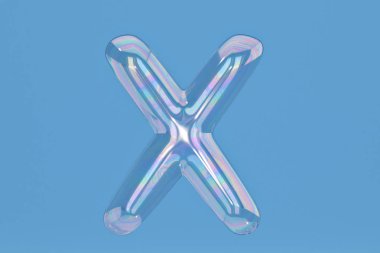 Kabarcık alfabesine X mavi arka plan dahil path.3d illustratio