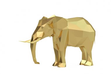 Gold elephant low poly style.3D illustration. clipart