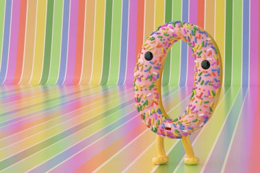 Çizgi film çörek alfabe gökkuşağı arka plan, 3d illus 0 sayısına