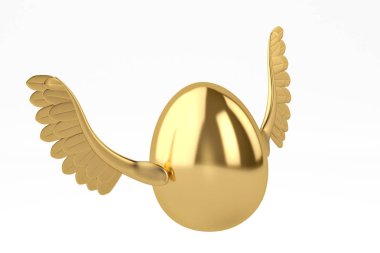 Altın kanatlı egg.3d illüstrasyon uçan altın yumurta.