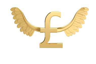 Altın wings.3d illüstrasyon altın sterlin simgesiyle.