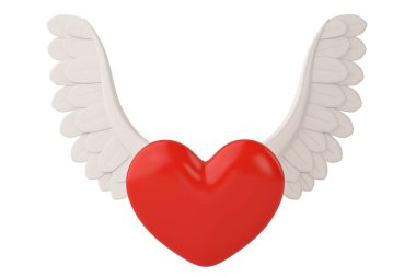 Wings.3d çizim ile kırmızı kalp.