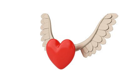 Wings.3d çizim ile kırmızı kalp.
