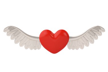 Wings.3d çizim ile kırmızı kalp.