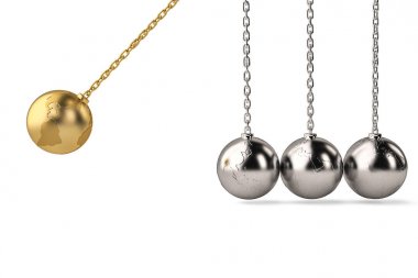 Gümüş globe newton cradle.3d çizim ile Altın Küre.