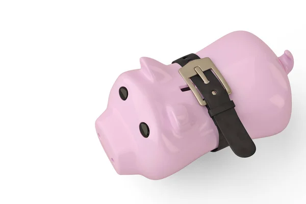 Conceito financeiro Piggy Bank e Belt.3D ilustração . — Fotografia de Stock