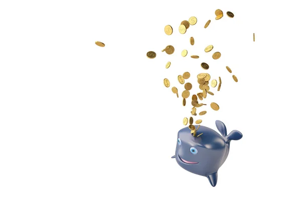 Een cartoon-walvis- en gold.3d-illustratie. — Stockfoto