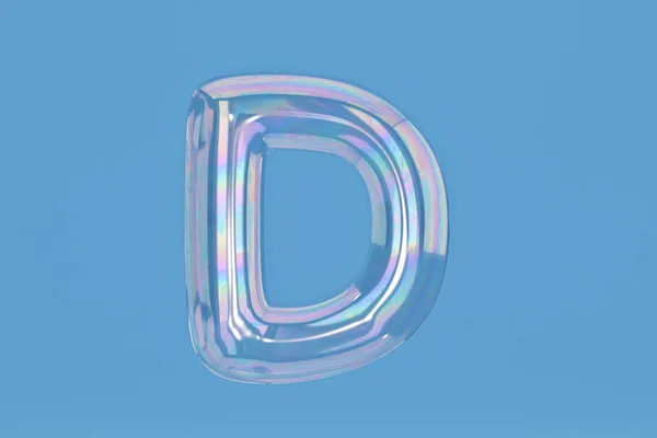 Bubble alphabet D on blue background include path.3D illustratio — Stock Photo, Image