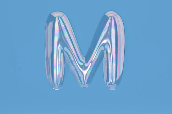 Bubble alphabet M on blue background include path.3D illustratio — Stock Photo, Image