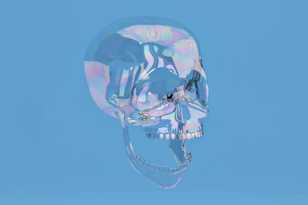 Bubble skull on blue background include path.3D illustration.