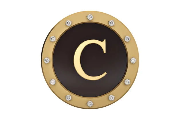 Golden and diamond framed with alphabet C on white background.3D — Stock Photo, Image