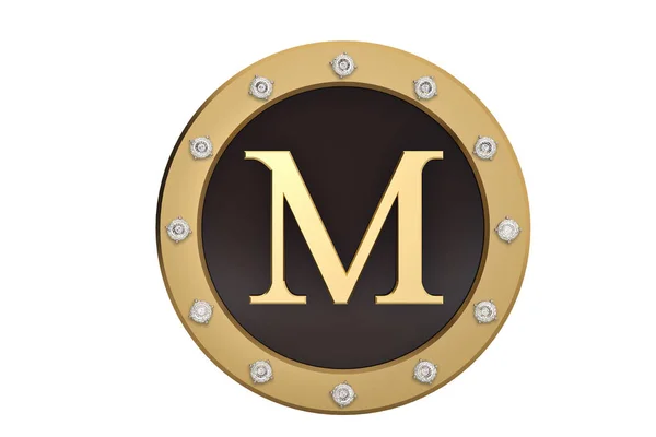 황금과 다이아몬드 백색 background.3d에 알파벳 M와 액자 — 스톡 사진
