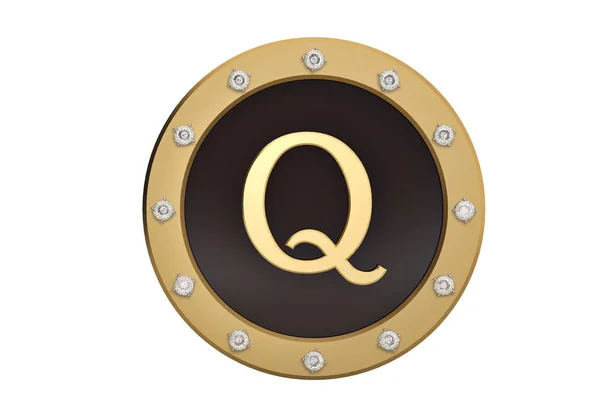 Golden och diamond inramad med alfabetet Q på vit background.3d — Stockfoto