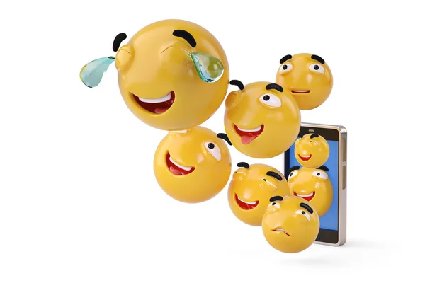 Smartphone com emoji icons.3D ilustração . — Fotografia de Stock