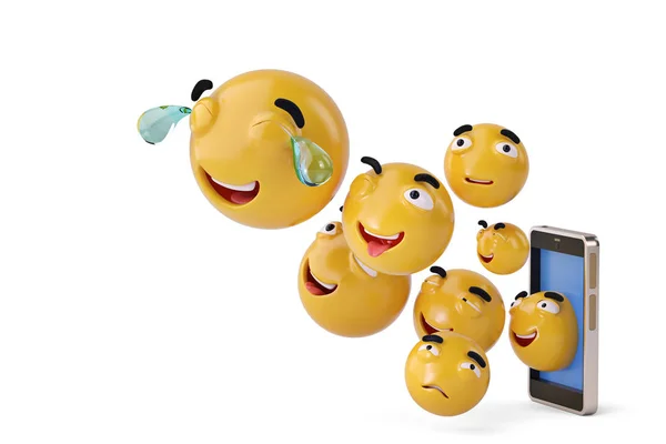 Smartphone com emoji icons.3D ilustração . — Fotografia de Stock