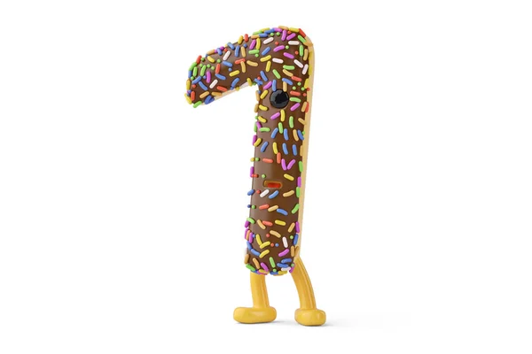 Een cartoon donut alfabet nummer 1 op witte achtergrond, 3D-afb — Stockfoto