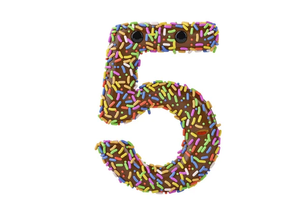 Ein cartoon donut alphabet zahl 5 auf weißem hintergrund, 3d illustr — Stockfoto