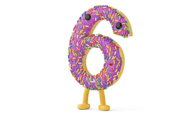 만화 도넛 흰색 배경, 3d illustr 알파벳 번호 6 — 스톡 사진