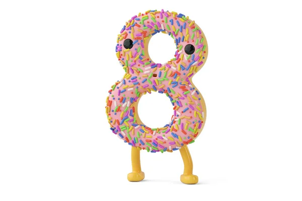一个卡通的甜甜圈字母数字8在白色 background,3d 说明 — 图库照片